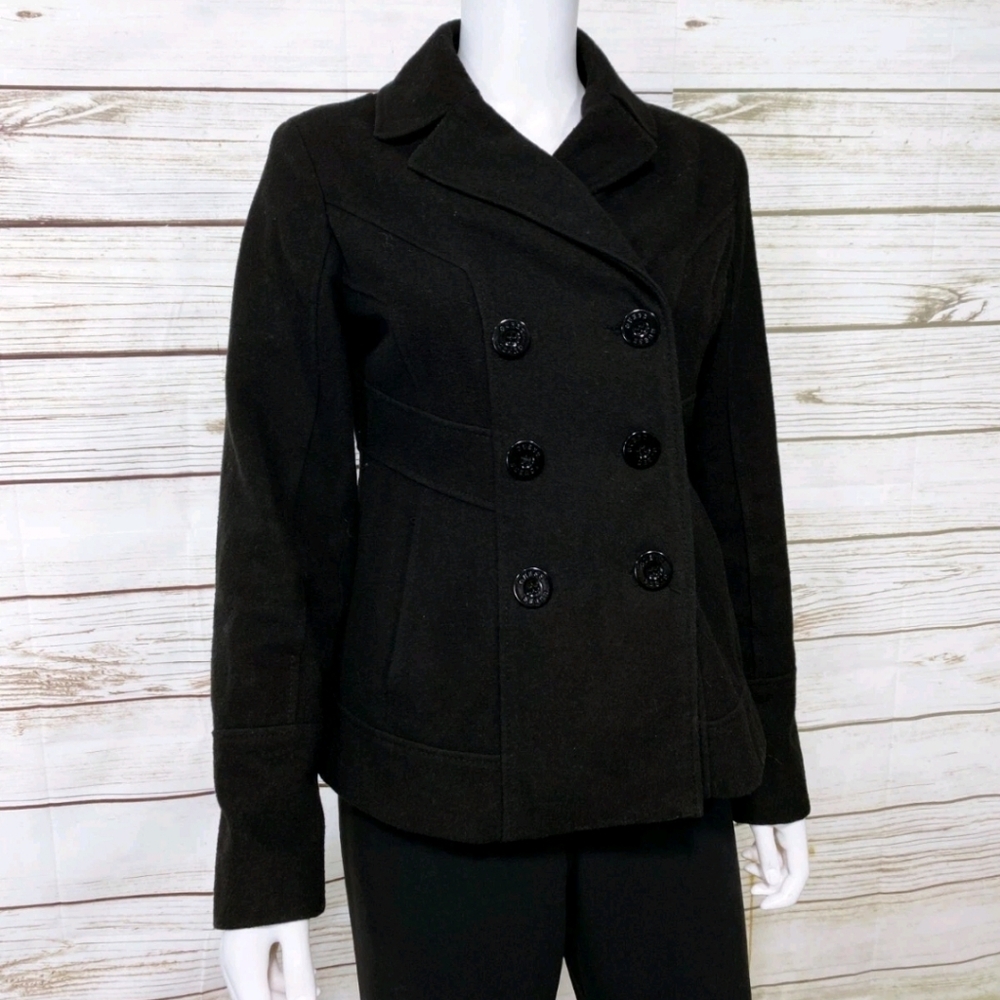 GUESS Vintage Y2K Style Short Wool Blend Pea coat Size M (Fits Like S) Black